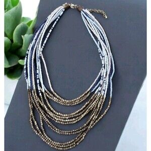 Charming Charlie Brass and Seed Bead Necklace Multi Strand
